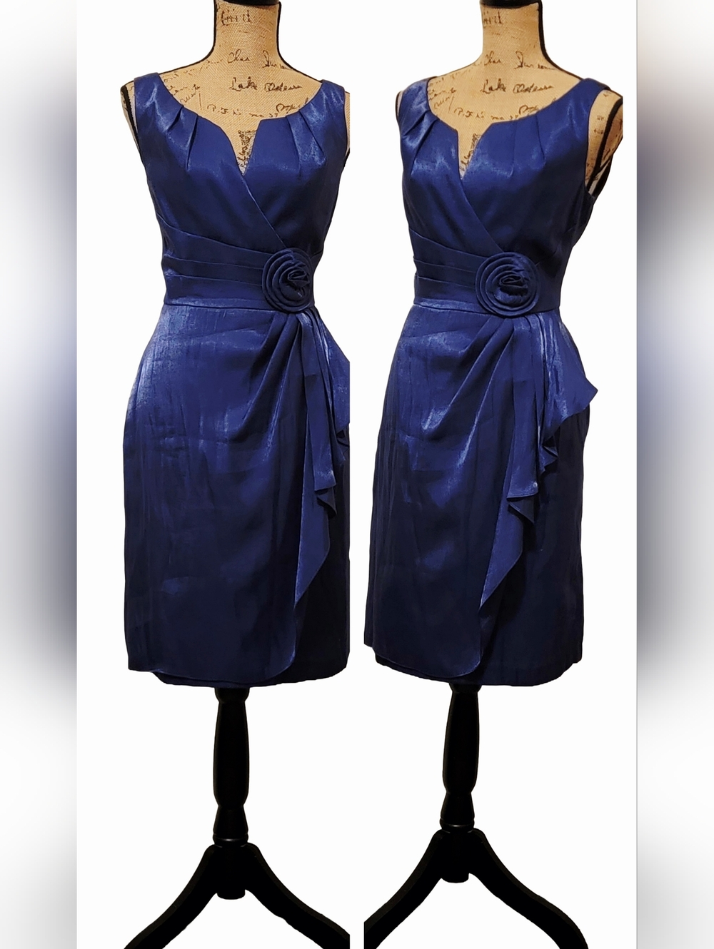 Ardianna Papell Wrap Rayon Pleated Ruffle V-neckline Rose Zip Cocktail Dress